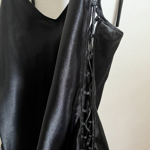 Victoria’s Secret VTG Satin Maxi Slip Dress Size L Black Gown Open Lace Up Sides - Picture 4 of 14